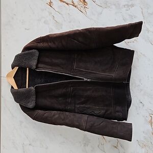 Vintage Unisex Shearling/Suede Zip Up Bomber Jacket Brown/Moon Men's L